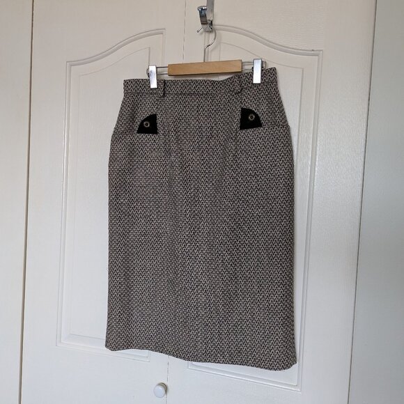Vintage wool pencil skirt, beige grey mod office skirt - Picture 1 of 8